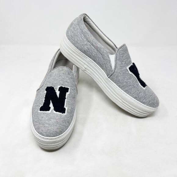 [Joshua Sanders] Gray Navy NY Felt Embroidered Slip On Platform Sneakers Size 10 - Picture 2 of 12